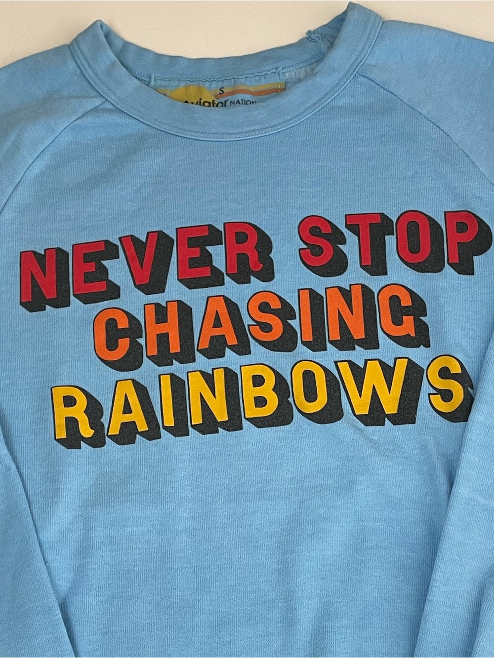 Aviator Nation NEVER STOP CHASING RAINBOWS Crew Sweatshirt Blue S - Picture 8 of 10